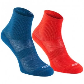 Pqt. 2 calcetines de atletismo para niños confort tobillo alto azul rojo fluo KALENJI-PuntodeEjercicio-Fin de temporada