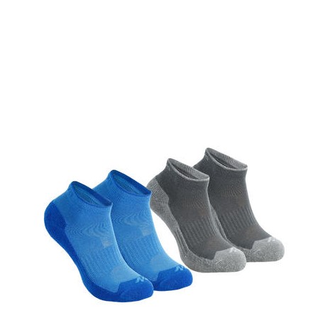 2 pares de calcetines de campismo cortos niños A 50 MID azul y gris QUECHUA-PuntodeEjercicio-Niños