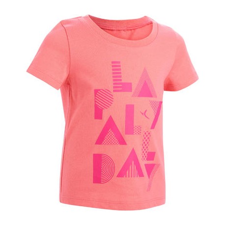 Playera 500 mangas cortas gimnasia infantil estampado rosa DOMYOS-PuntodeEjercicio-Fin de temporada