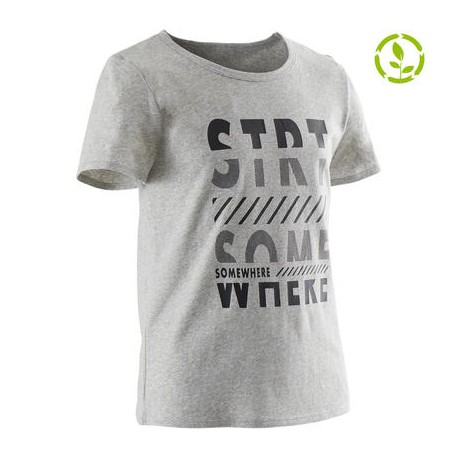 Camiseta manga corta reciclada 100 niño GIMNASIA JÚNIOR gris jaspeado estampado DOMYOS-PuntodeEjercicio-Todos los deportes