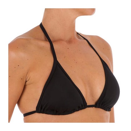 Bikini mujer top triángulo ajustable MAE liso negro OLAIAN-PuntodeEjercicio-Fin de temporada