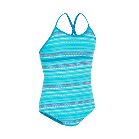 Traje de baño 1 pieza niña con espalda en X ZIGZAG AZUL OLAIAN-PuntodeEjercicio-Regala Deporte, Regala Decathlo