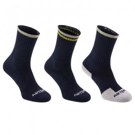 CALCETINES DE DEPORTE ADULTO LARGOS RS 500 NEGRO AMARILLO PQT. DE 3 PARES ARTENGO-PuntodeEjercicio-Todos los deportes