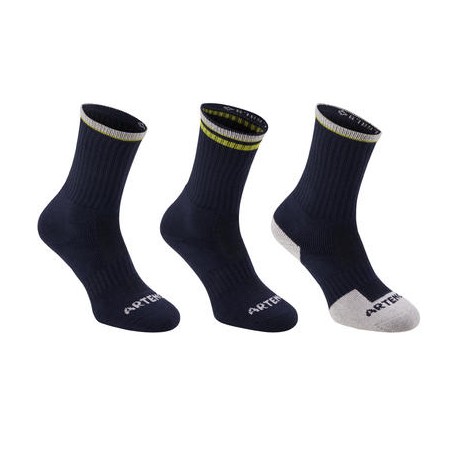 CALCETINES DE DEPORTE ADULTO LARGOS RS 500 NEGRO AMARILLO PQT. DE 3 PARES ARTENGO-PuntodeEjercicio-Todos los deportes